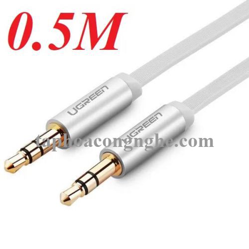 Ugreen 10762 0.5M màu Trắng Cáp âm thanh 2 đầu 3.5mm dương dây dẹt AV119 30010762